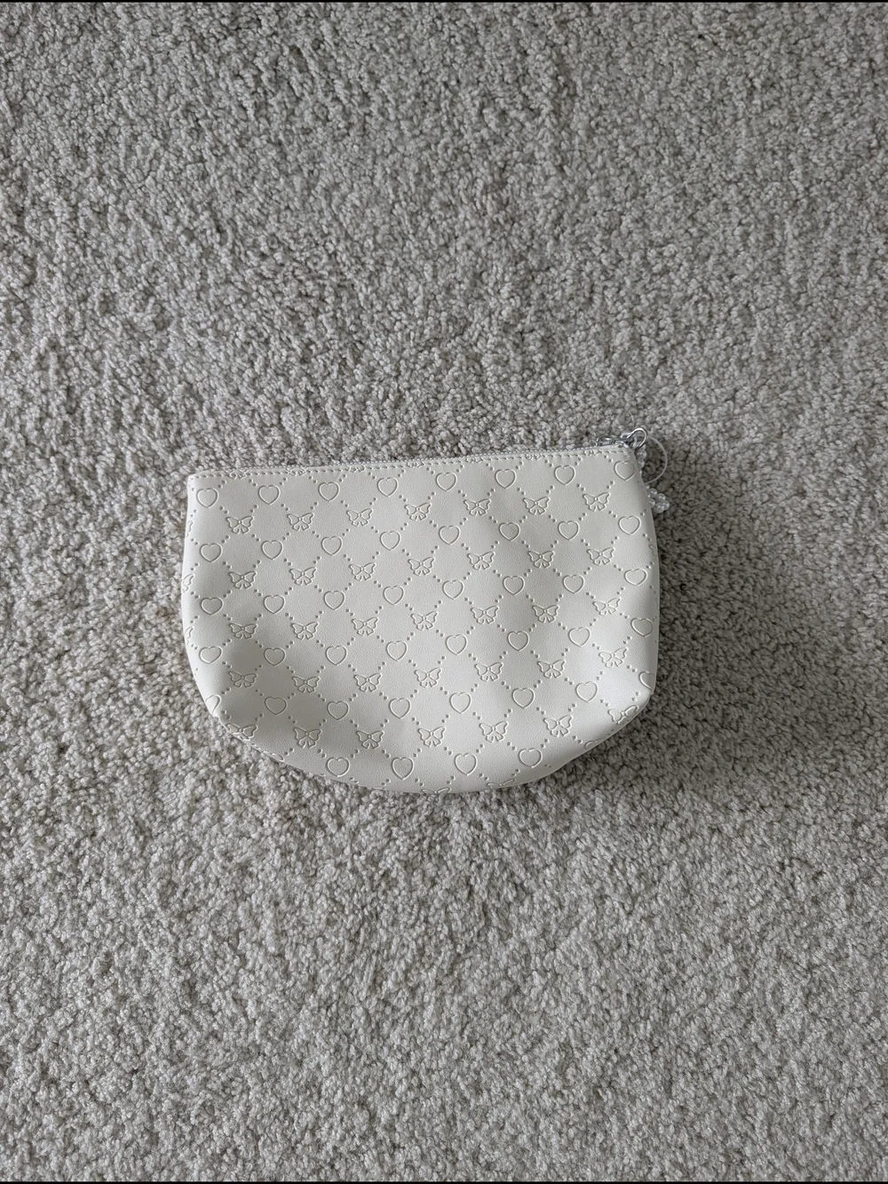 Cosmetic Bag- Cream Heart Embossed Design